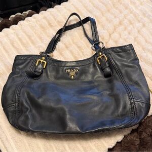 Prada Sacca 2 Manici Soft Calf  Black Cowhide Leather Tote Bag